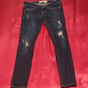 Hollister Women's Dark Blue Distressed Skinny Jeans
